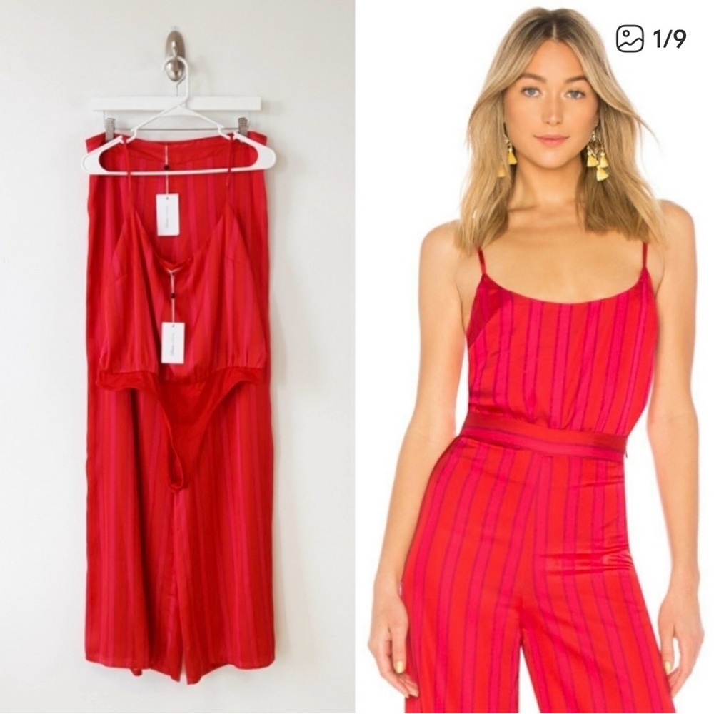 Lovers + Friends | Ida Bodysuit & Zoey Wide Leg Pant Set in Lipstick Stripe